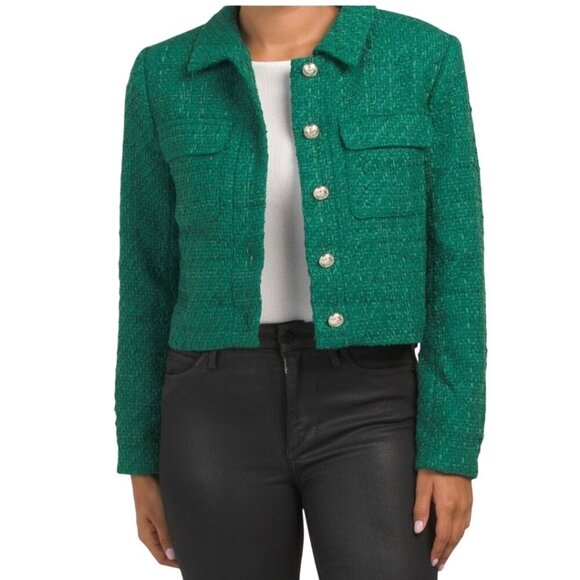 Rachel Zoe Green Boucle Cropped Jacket Size M - Picture 1 of 7